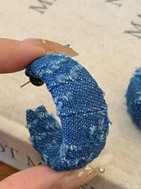 NEW Boho Denim Punk Blue Jean Denim Large Earring Set Trendy Fashion